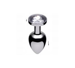 Jewel Accented Steel Anal Plug Faux Diamond 